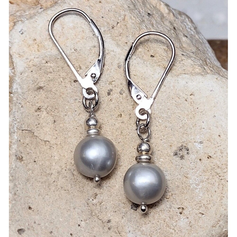 Cultured Pearl Gray Sterling Silver Beaded Leverback Earrings